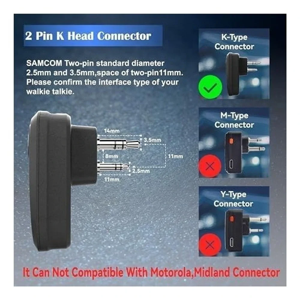 SAMCOM X7 Wireless Bluetooth Walkie Talkie Earpiece K-Type 2-Pin Headset Kit